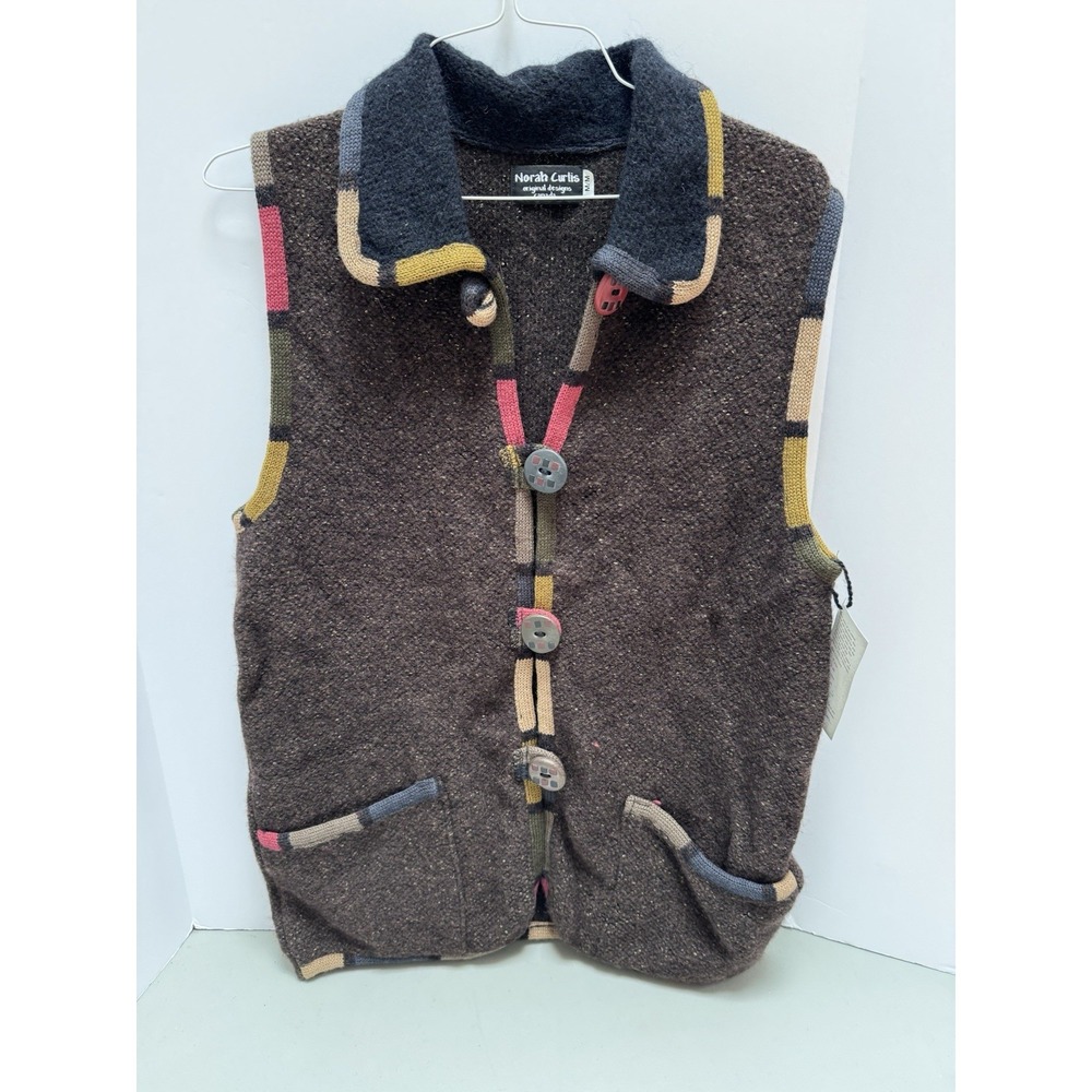 NWT Norah Curtis Original Designs Canada Cardigan Sweater Vest M Wool Silk Brown